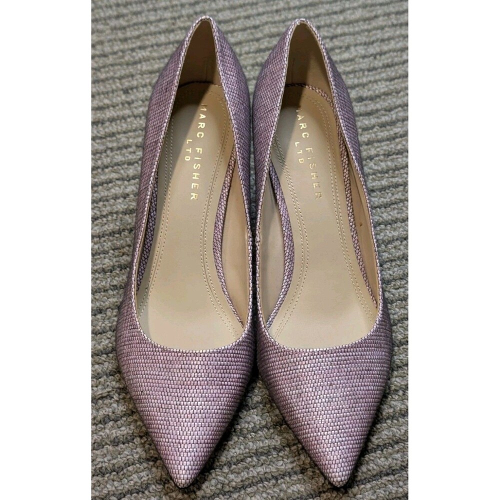 Marc Fisher LTD Zala Block Heel Pumps Pink Woven Metallic Pointed Toe